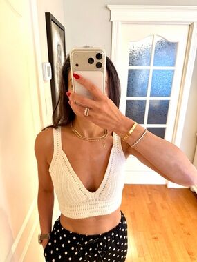 NWT Banana Republic Cream Crochet Bralette Knit V-Neck